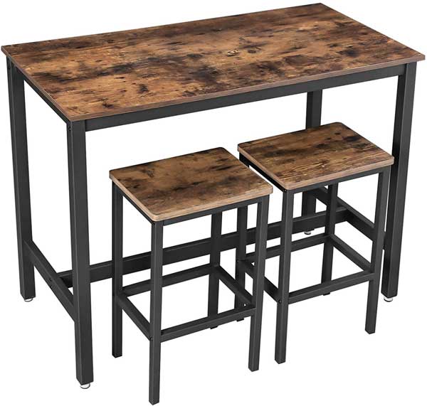 Ensemble table haute de bar DETROIT 95 cm et 2 tabourets design industriel